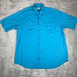 Duluth Trading Co. Mens 2XLT Short Sleeve Button Down‎ Shirt Blue Nylon